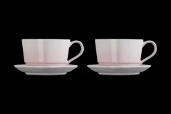 Stoneware Set of 2 Heart Mugs with Saucers