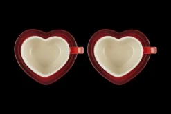 Stoneware Set of 2 Heart Mugs with Saucers