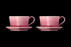 Stoneware Set of 2 Heart Mugs with Saucers