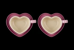 Stoneware Set of 2 Heart Mugs with Saucers